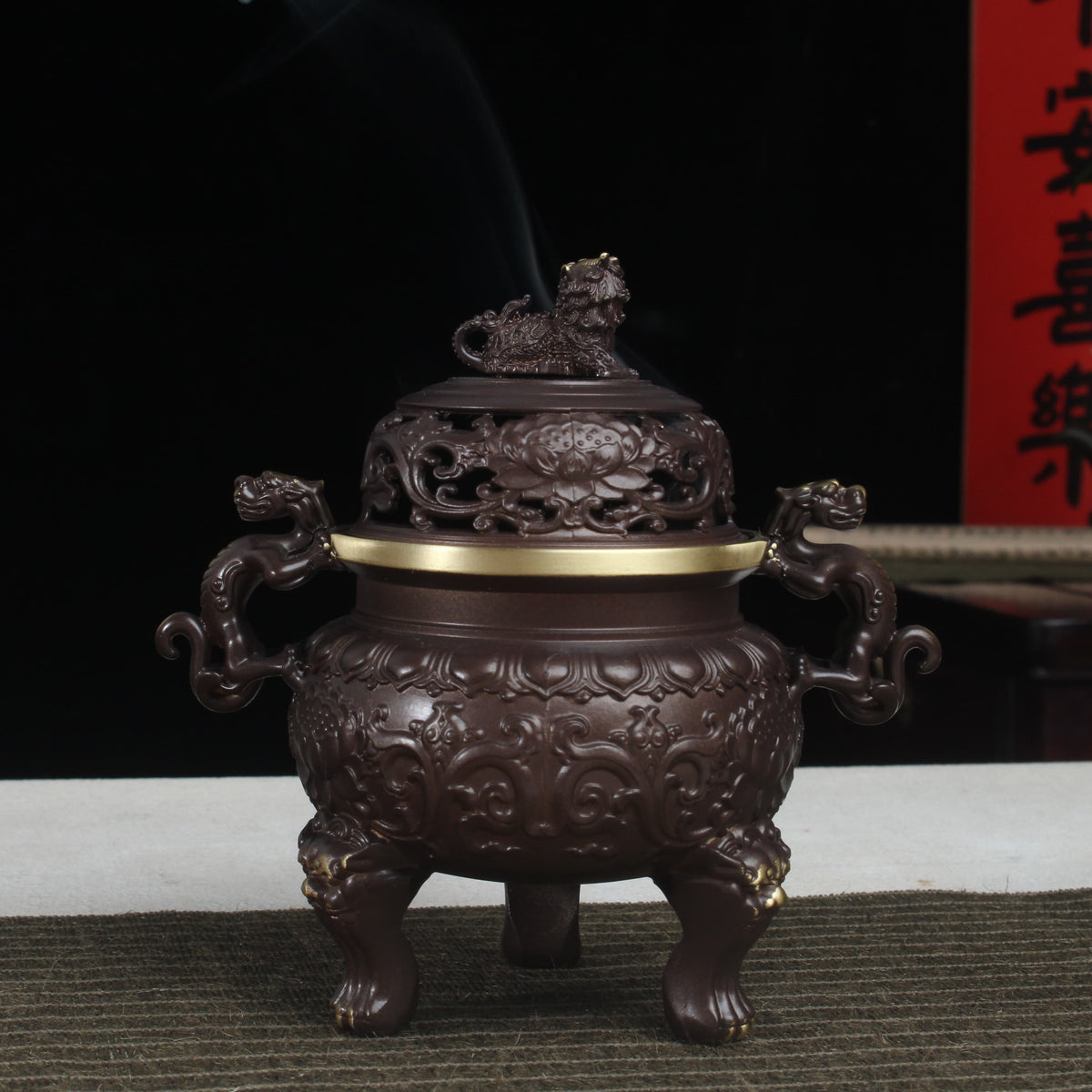铜 細工 狮子头十二支熏炉 三足香炉茶道香炉 装饰品 工艺品 置物 9c2d50512de313bde8b7a091a25305