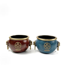 Load image into Gallery viewer, Copper Treasure Bowl Incense Burner 招财进宝狮耳缸平底炉