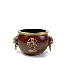 Load image into Gallery viewer, Copper Treasure Bowl Incense Burner 招财进宝狮耳缸平底炉