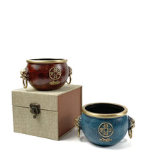Load image into Gallery viewer, Copper Treasure Bowl Incense Burner 招财进宝狮耳缸平底炉