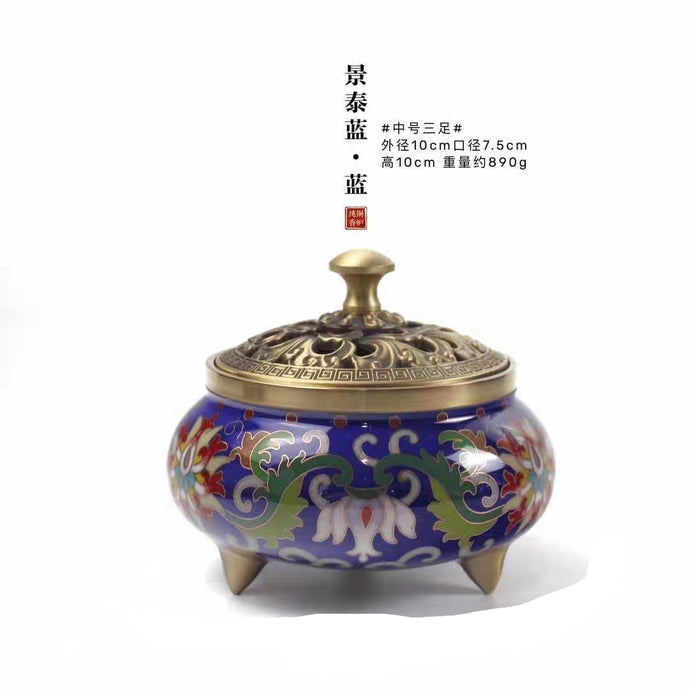 纯铜景泰蓝中号三足炉