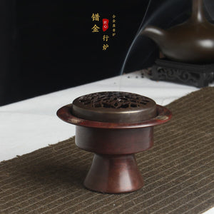 【行炉】错金紫铜盘香炉