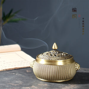 编织纯铜平底盘香炉