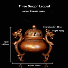 Load image into Gallery viewer, Antique Three Dragon Foot Copper Incense Burner 仿古三龙足铜炉
