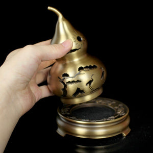 Pure Copper Incense Burner - Gourd 纯铜葫芦香炉摆件《闲云野鹤》
