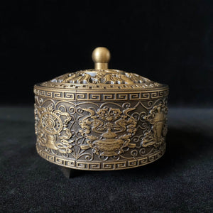brass incense burner with Ashtamangala carving