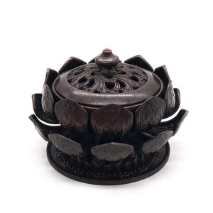 Copper Alloy Dual Layer Lotus Incense Burner 黑色大莲花盘香炉