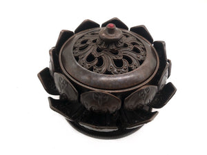 Copper Alloy Dual Layer Lotus Incense Burner 黑色大莲花盘香炉