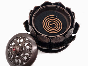 Copper Alloy Dual Layer Lotus Incense Burner 黑色大莲花盘香炉