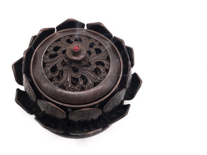 Copper Alloy Dual Layer Lotus Incense Burner 黑色大莲花盘香炉