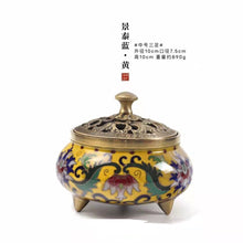 Load image into Gallery viewer, 纯铜景泰蓝三足炉
