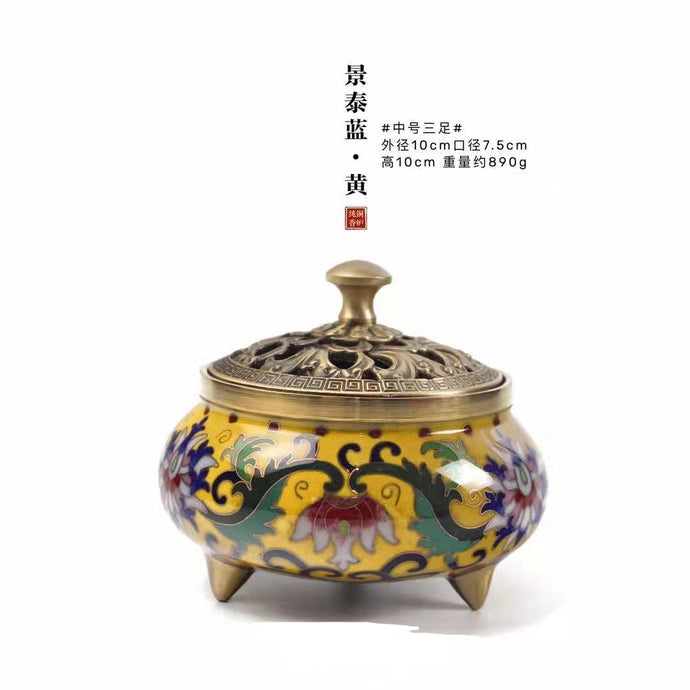 纯铜景泰蓝三足炉