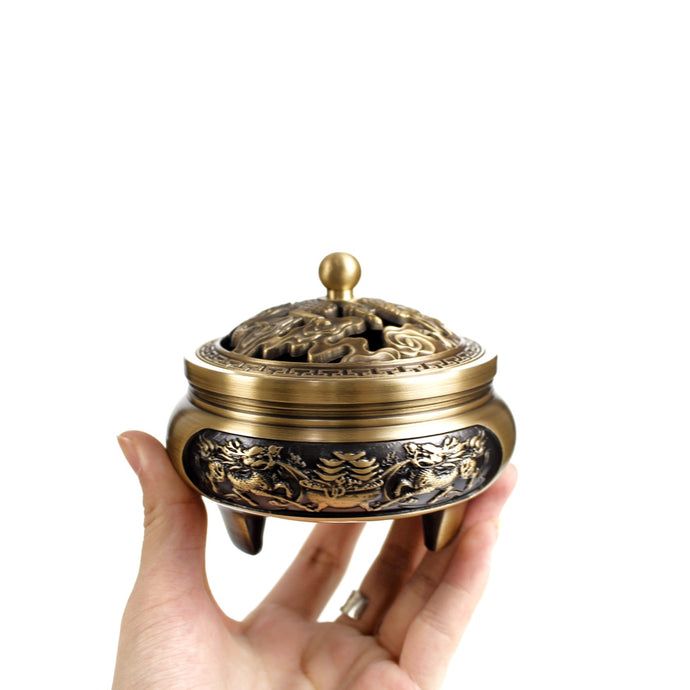 Three-legged Copper Incense Burner 麒麟雕龙三足铜炉